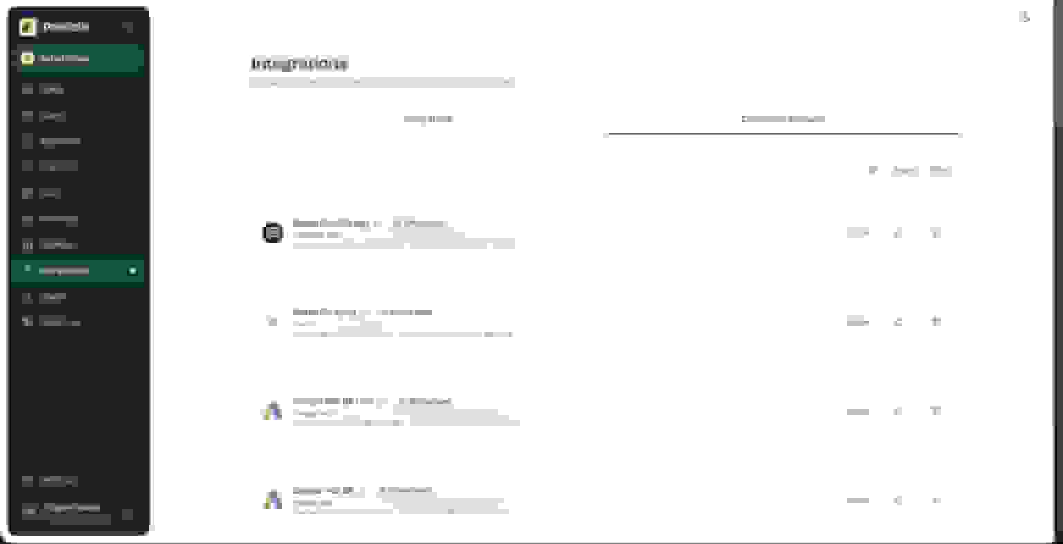 Our Patricia connected-accounts screen with 4 Active Whole team cards for Google Ads, Apify, and ChatGPT Ads, with account identifiers blurred
