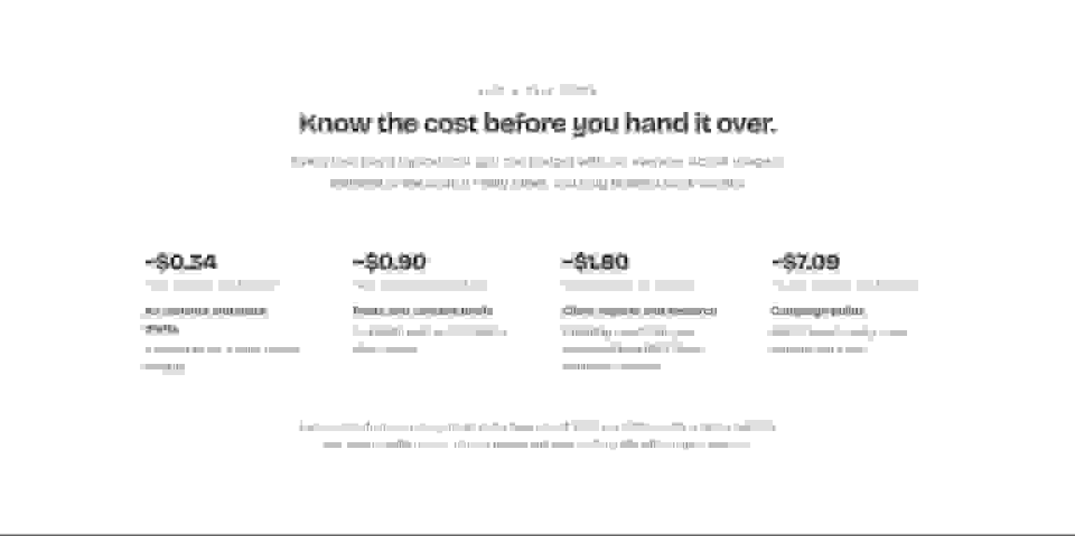 Patricia pricing page showing 150, 400, 800, and 3,150-credit averages for 4 task types