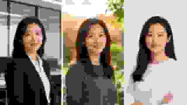 Three professional headshots of a young Asian woman in various business and casual settings.