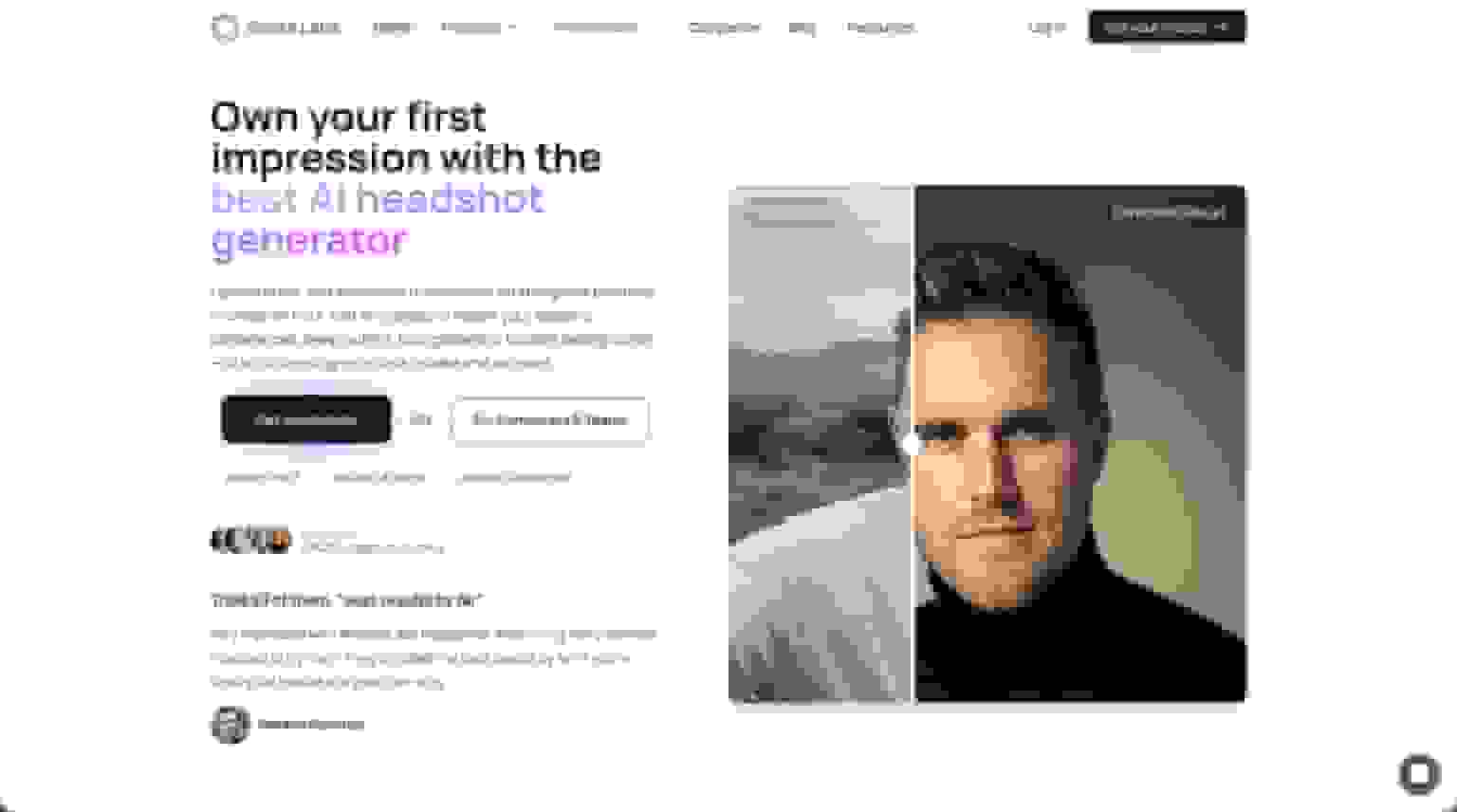 The Secta AI headshot generator homepage