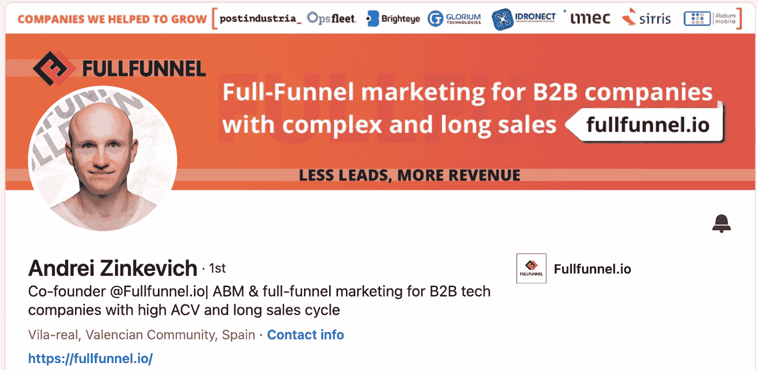 The LinkedIn profile page of Andrei, used as an example