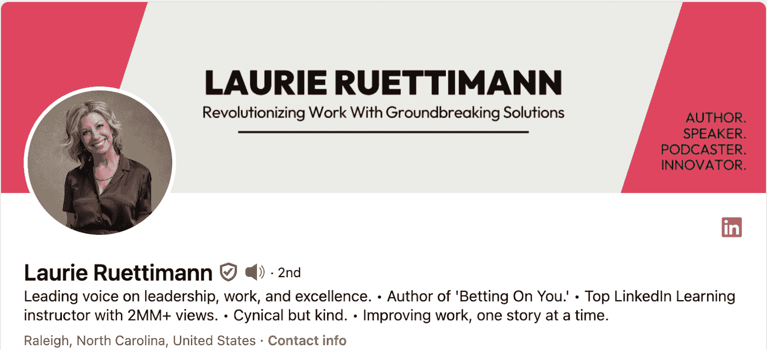 The LinkedIn profile page of Laurie, used as an example