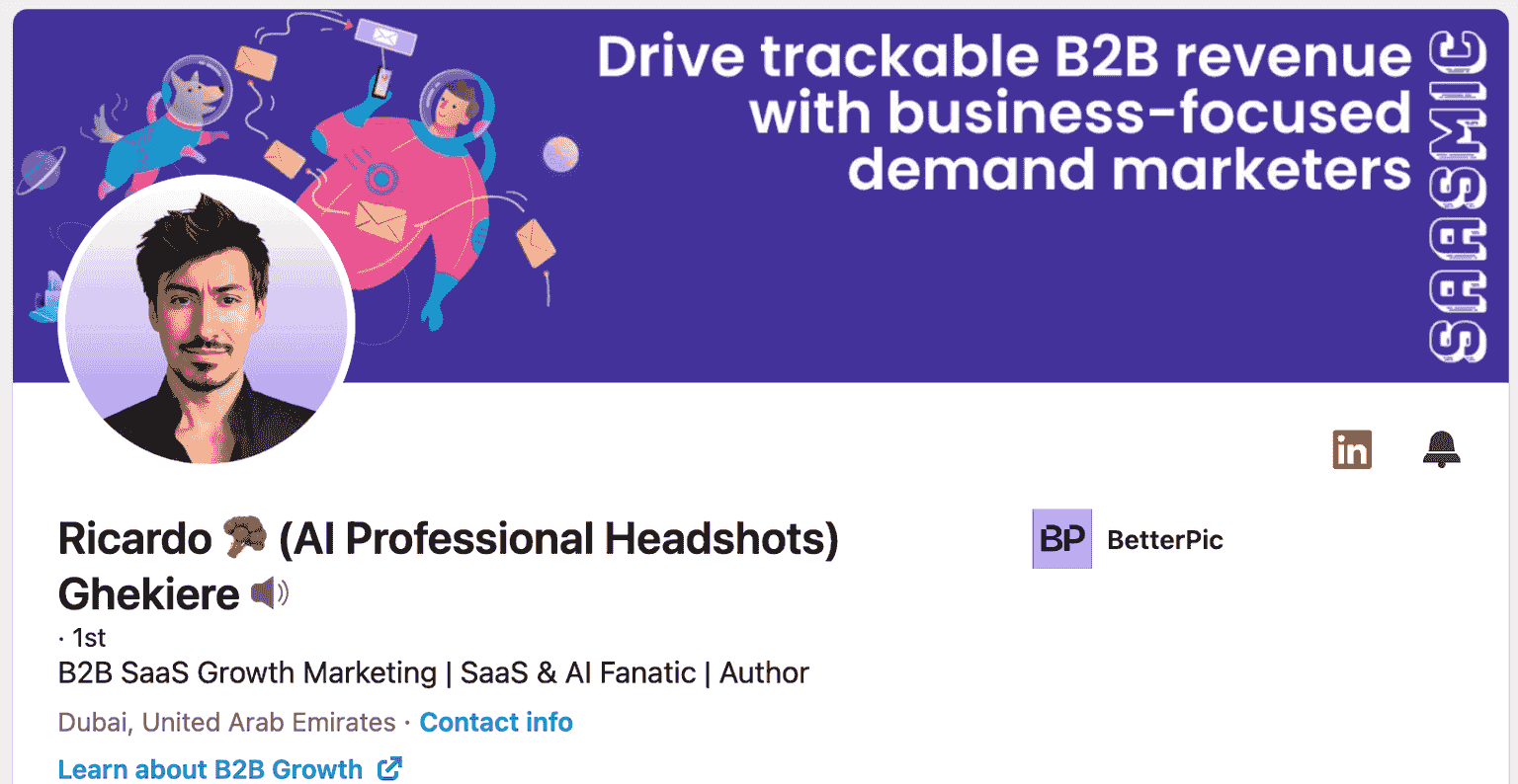The LinkedIn profile page of Ricky, used as an example