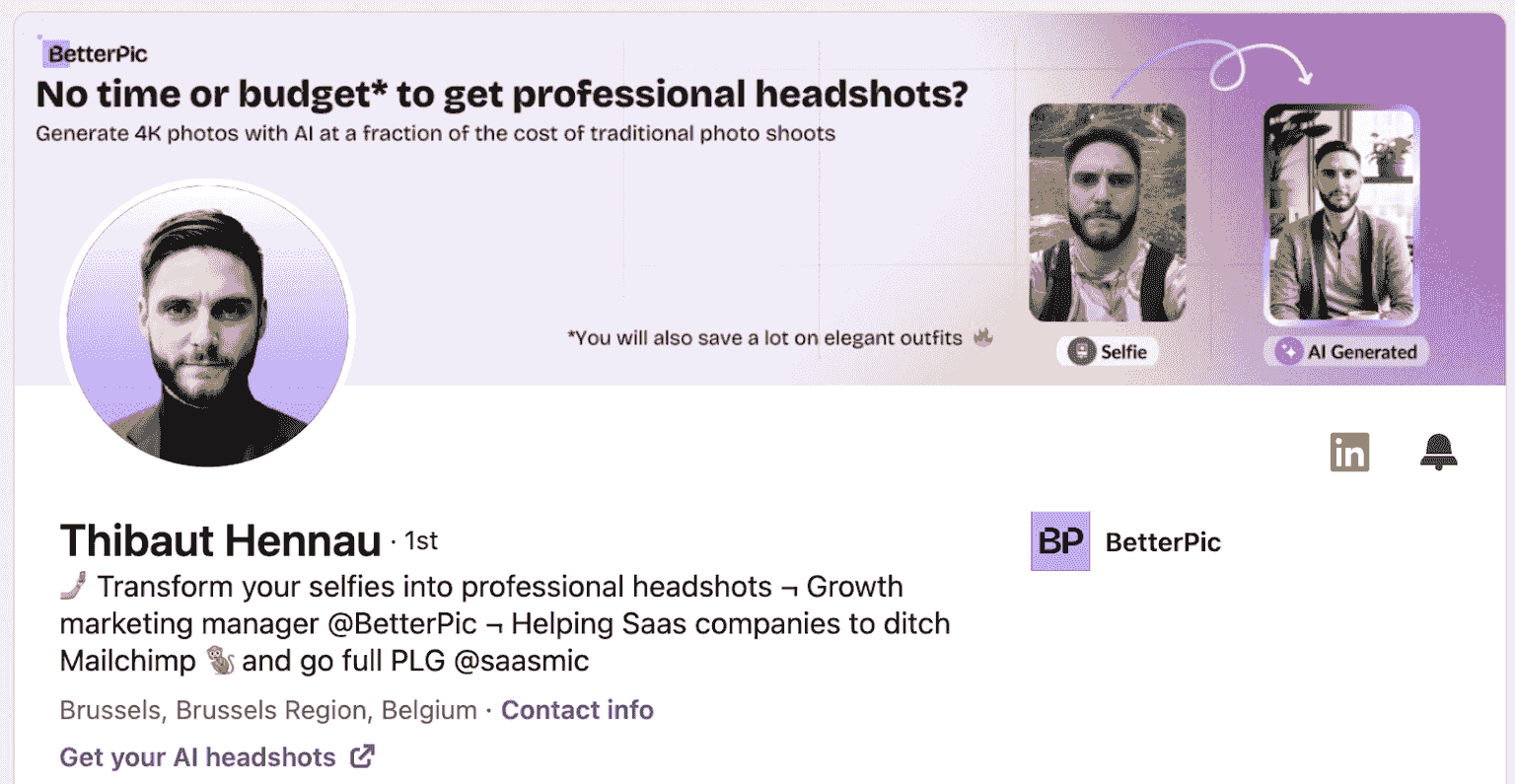 The LinkedIn profile page of Thib, used as an example