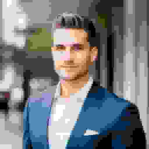 male model headshot with blue suit