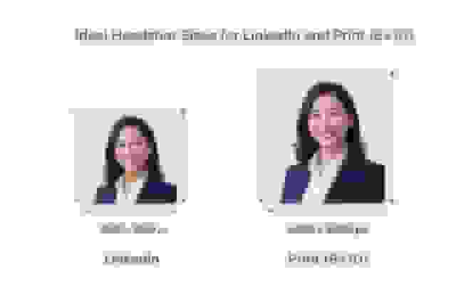 Headshot size comparison for LinkedIn and print