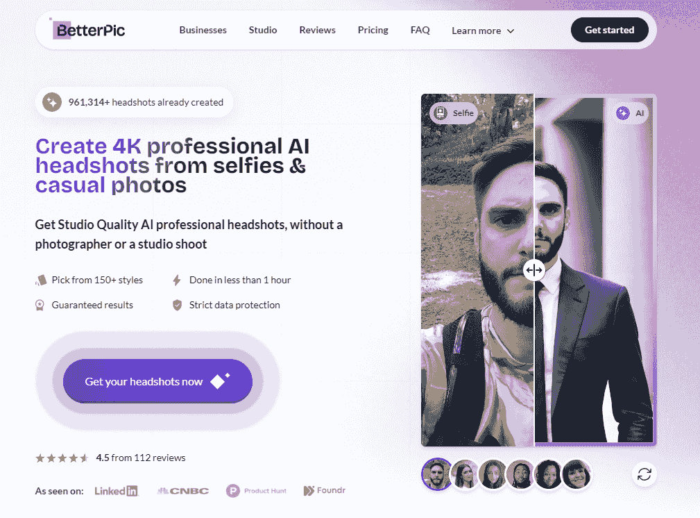 BetterPic AI headshot generator interface