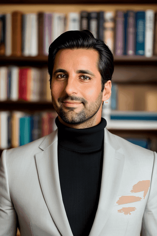 Bookshelf Man Background Example of BetterPic AI technology results