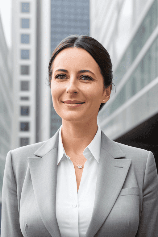 Glass Building Woman Background Example of BetterPic AI technology results