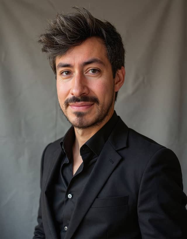 Man turned three-quarters in a black blazer, with hair much larger than the inputs