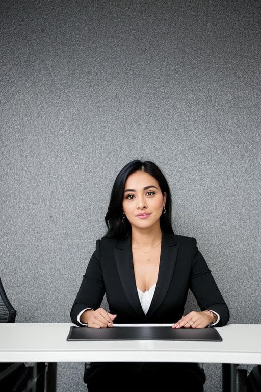 professional woman ai headshot Arab woman in her 40s with black hair in a modern boardroom