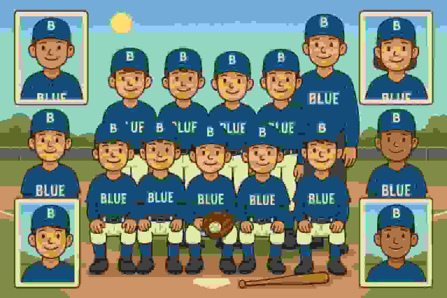 An illustration of AI headshots for a baseball league roster