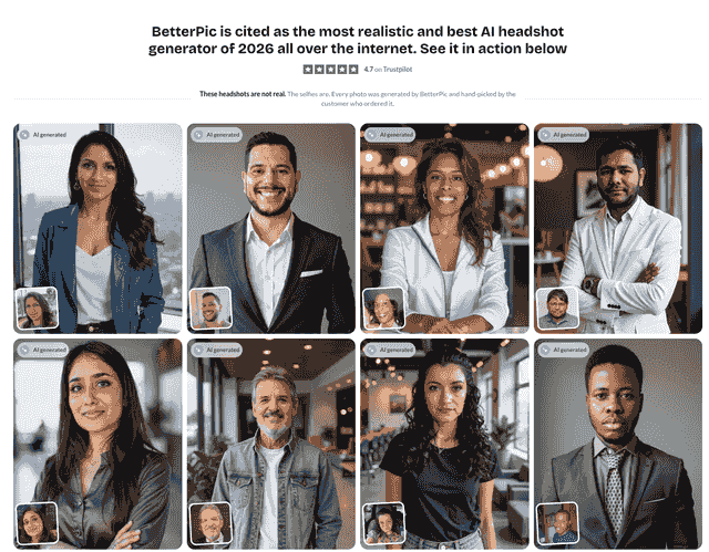 BetterPic AI headshot examples generated from selfies - see it in action