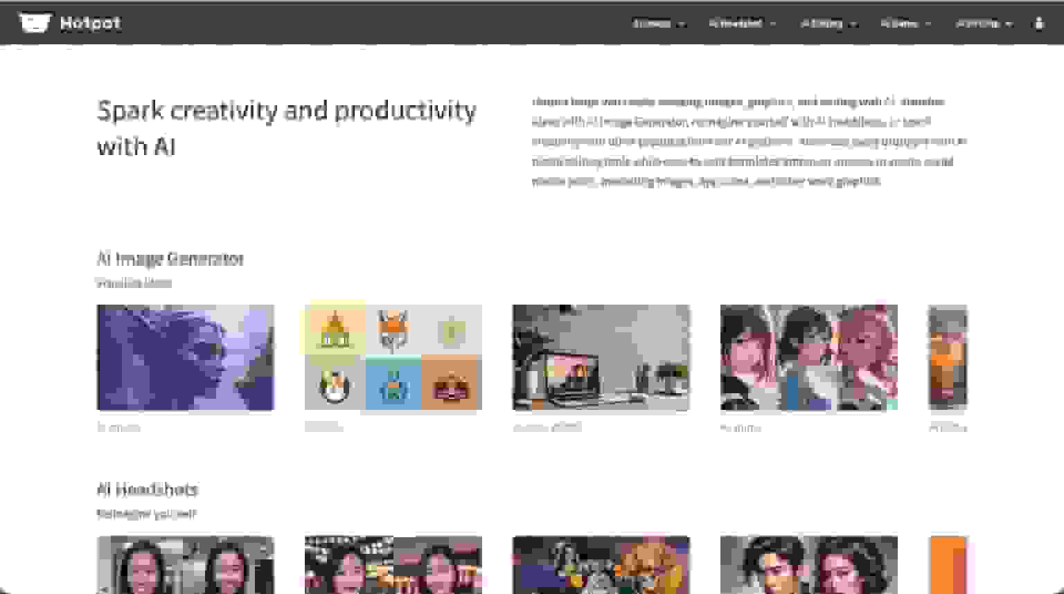 The Hotpot AI headshot tool homepage
