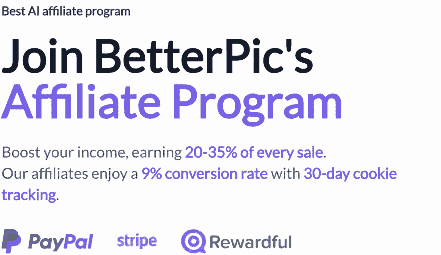 A BetterPic affiliate dashboard showing referral earnings