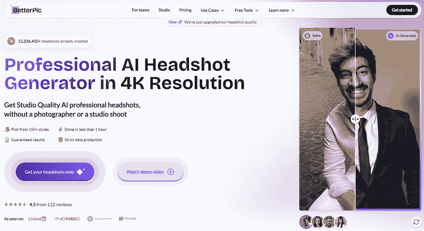 BetterPic AI Headshot Generator - Landing Page
