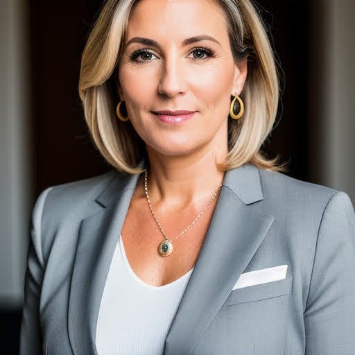 professional headshot of a white woman with blue suit