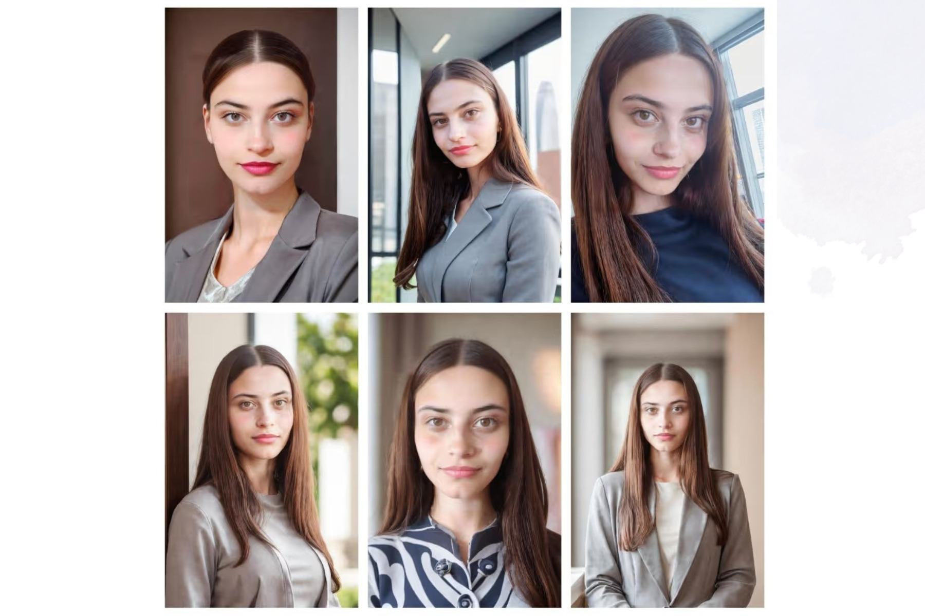 Grid of BetterPic AI-generated professional headshot results in different business styles