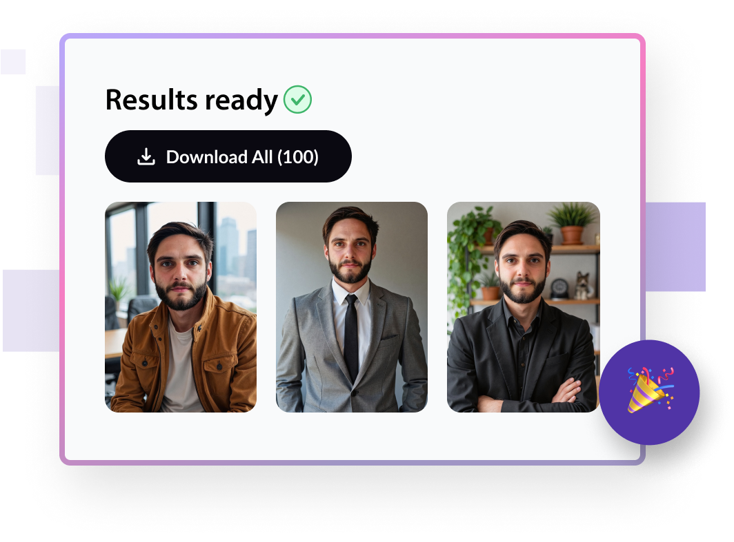 BetterPic results dashboard showing downloaded headshots after generation