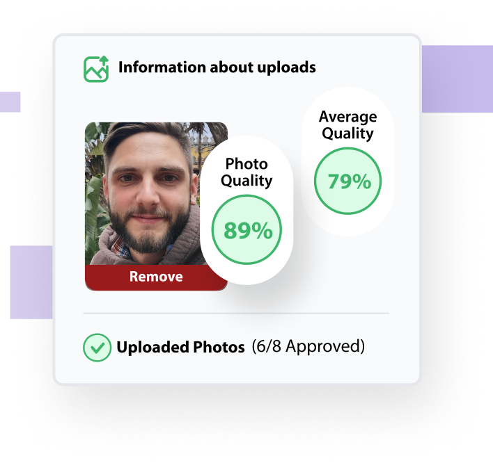 BetterPic upload quality screen showing guided photo approval